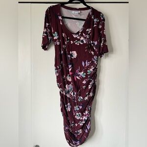 Motherhood Maternity Burgundy Floral Midi Dress
